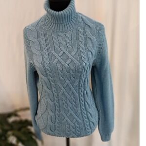 Falconeri Light Blue Cable Knit Turtleneck Sweater Womens Size M New